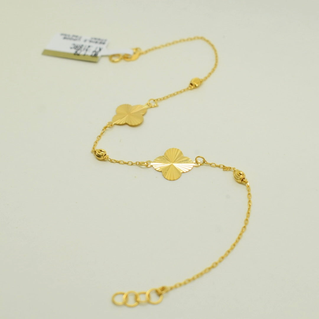 *NEW* 21K Yellow Gold - Arabic Cut Ball 2 Flower Bracelet
