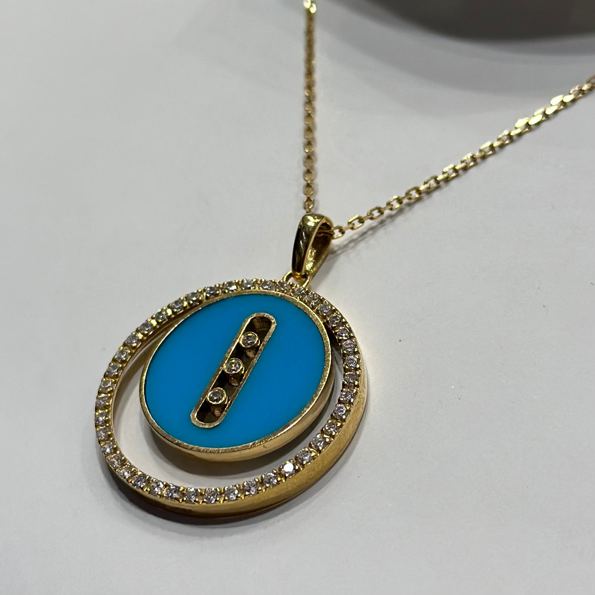 Real 18K Yellow Gold - SJMSK Blue Round Necklace