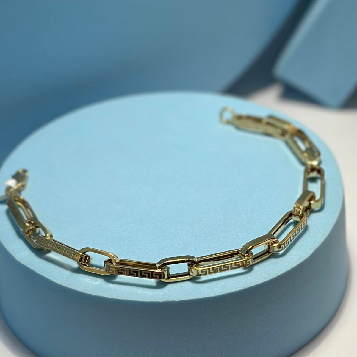 Real 18K Yellow Gold - Chunky Hollow Maze Link Bracelet