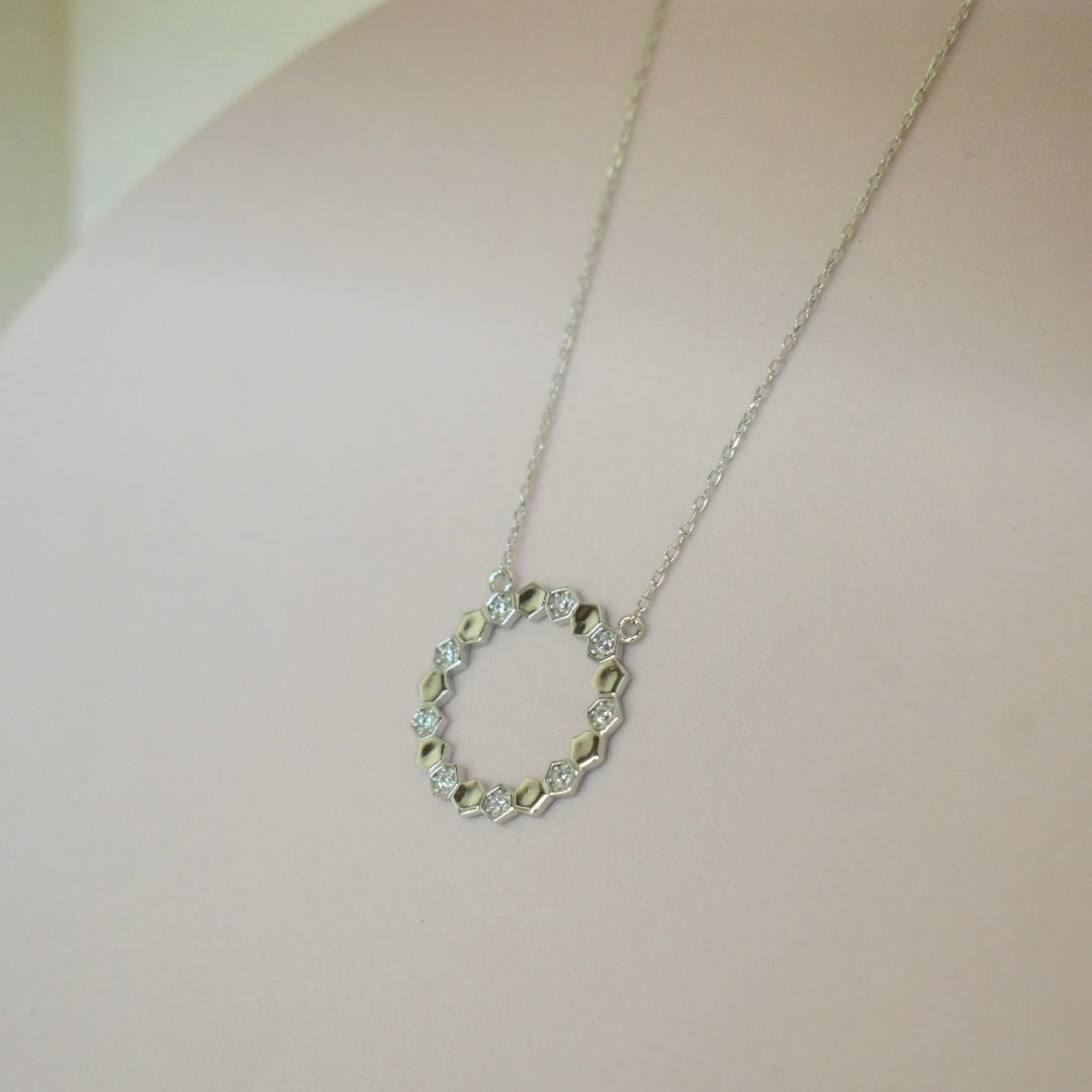 18K White Gold - Hexagon Stone Necklace