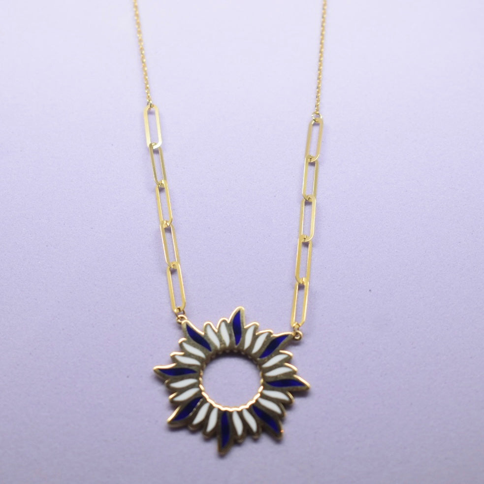 *SUMMER COLLECTION* 18K Gold - Dark Blue Sun Enamel Necklace