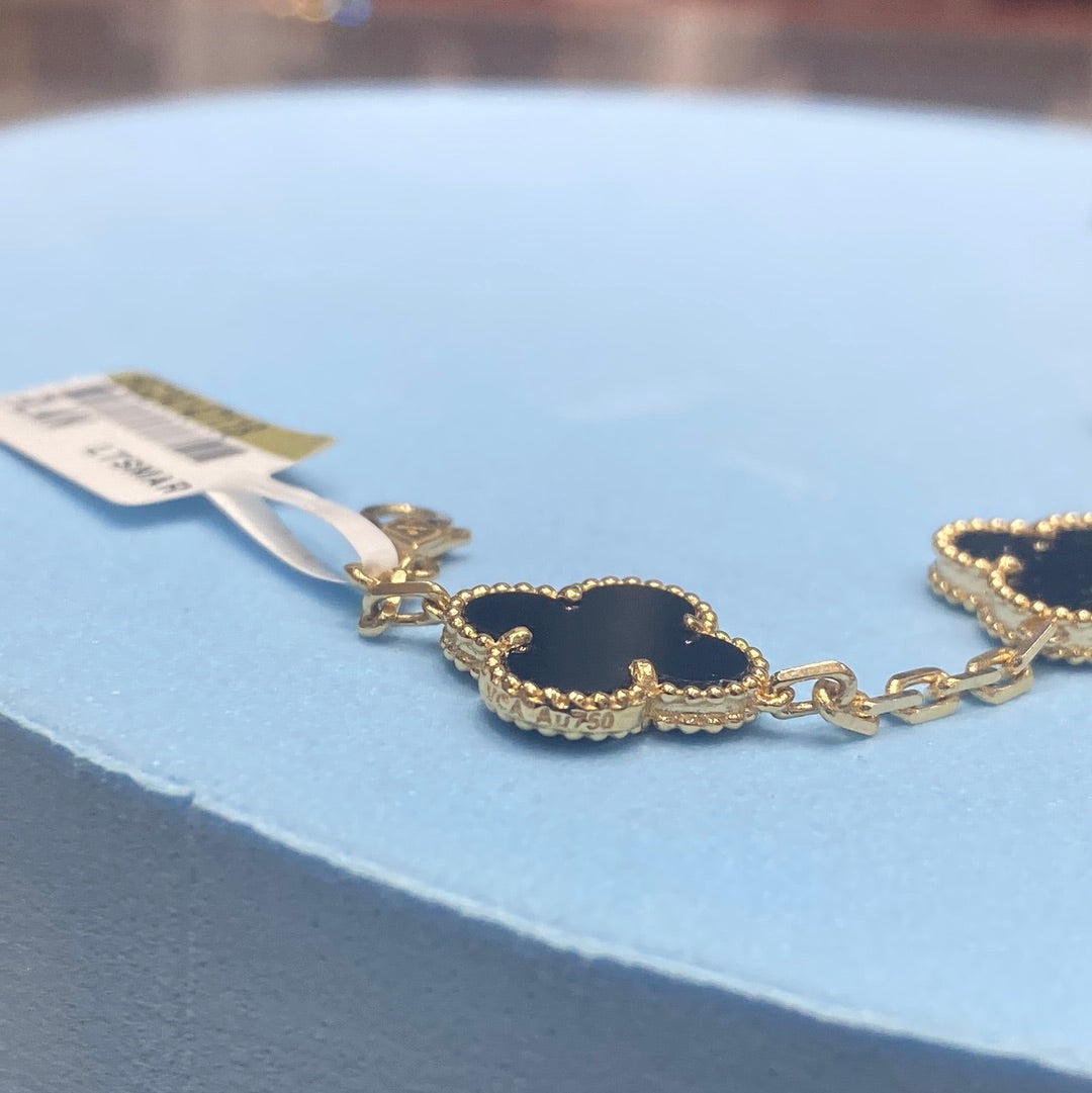 Real 18K Yellow Gold - SJVC Black 5 Flower Bracelet