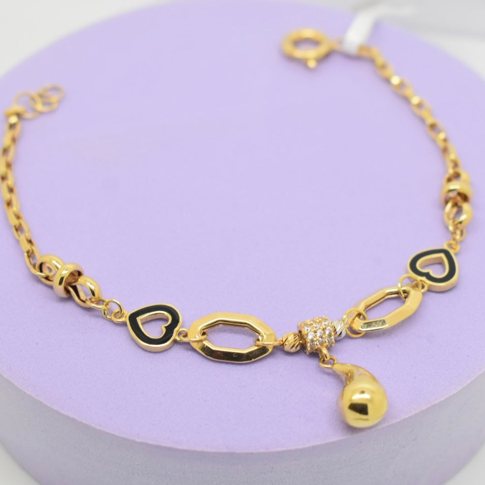 *TRENDY* 18K Gold - Hanging Heart Tear Drop Bracelet