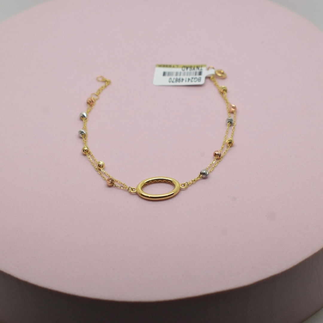 Real 18K Yellow Gold - Oval Double Chain Bracelet