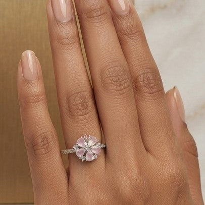 Fine 925 Sterling Silver -  Classic Light Pink Blossom Ring