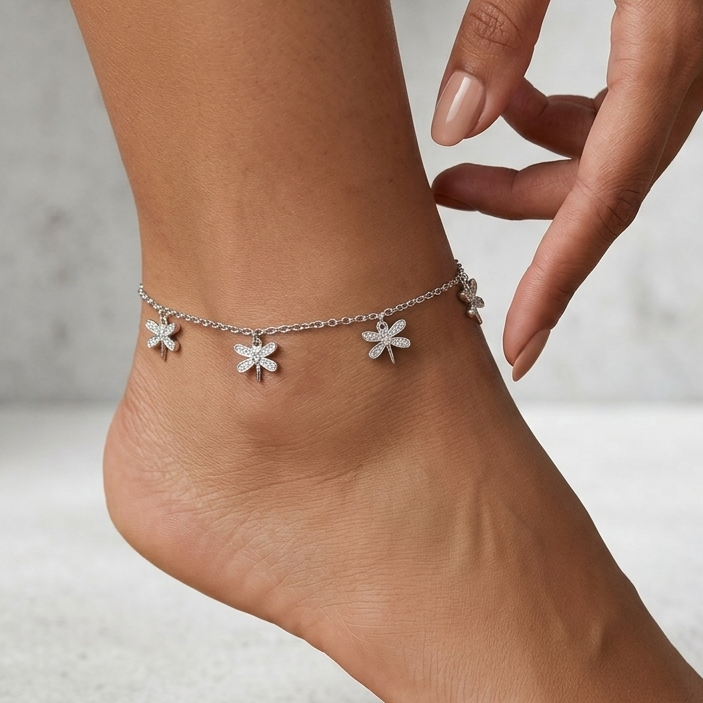 925 Sterling Silver - Serene Dragonfly Anklet