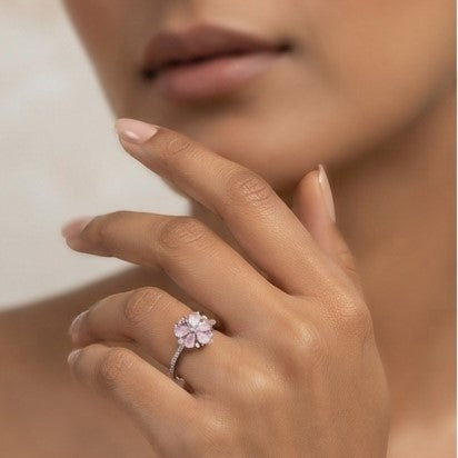 Fine 925 Sterling Silver -  Classic Light Pink Blossom Ring