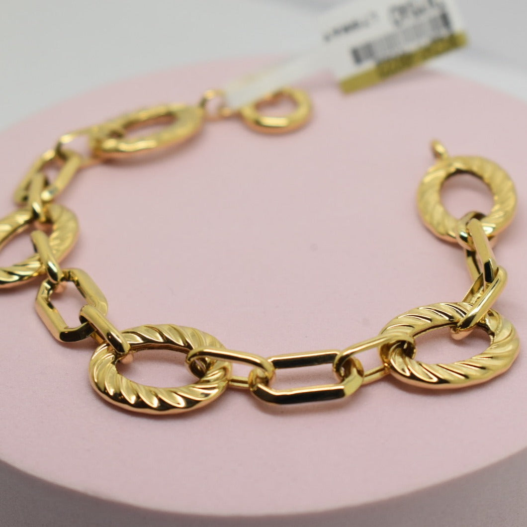 Real 18K Yellow Gold - Link Texture Bracelet