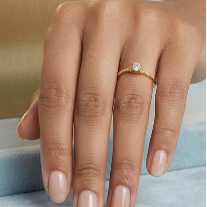 Fine 925 Sterling Silver - Yellow Classic Gold Round Crystal Ring