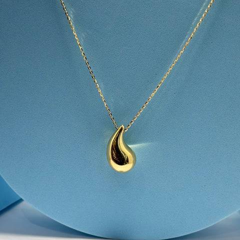 Real 18K Yellow Gold - Chunky Teardrop Big Necklace