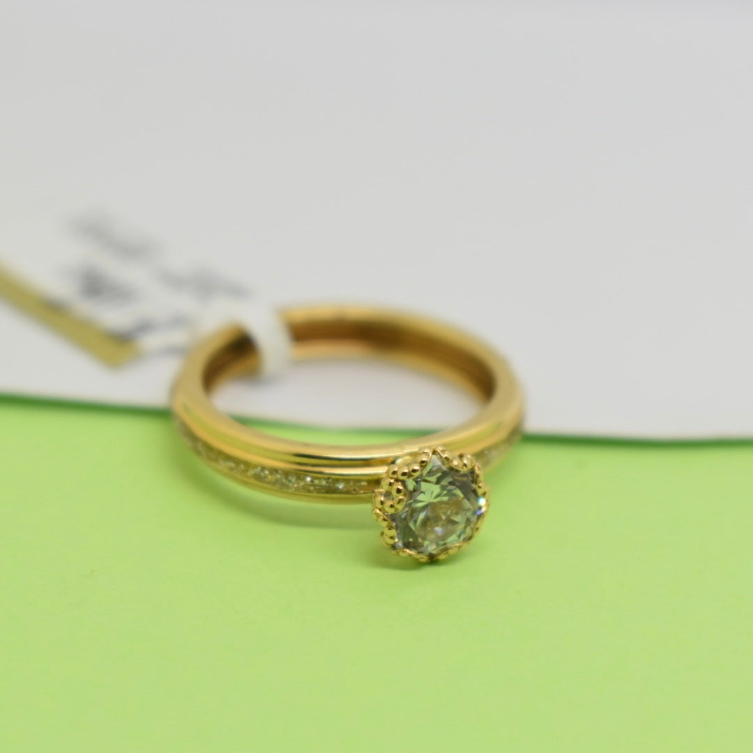 *LIMITED* Real 18K Yellow Gold - Stone Border Single Stone Ring