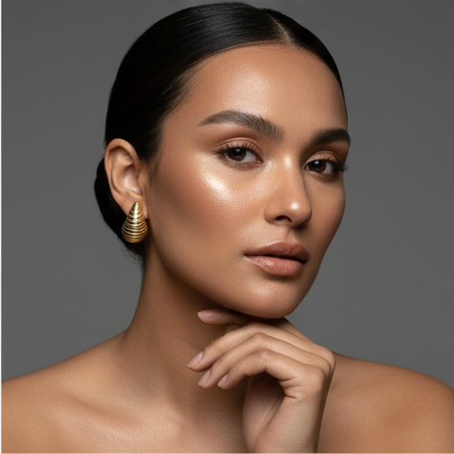 925 Sterling Silver - Yellow Vintage Ribbed Dome Earring