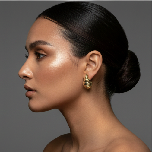 925 Sterling Silver - Yellow Vintage Ribbed Dome Earring