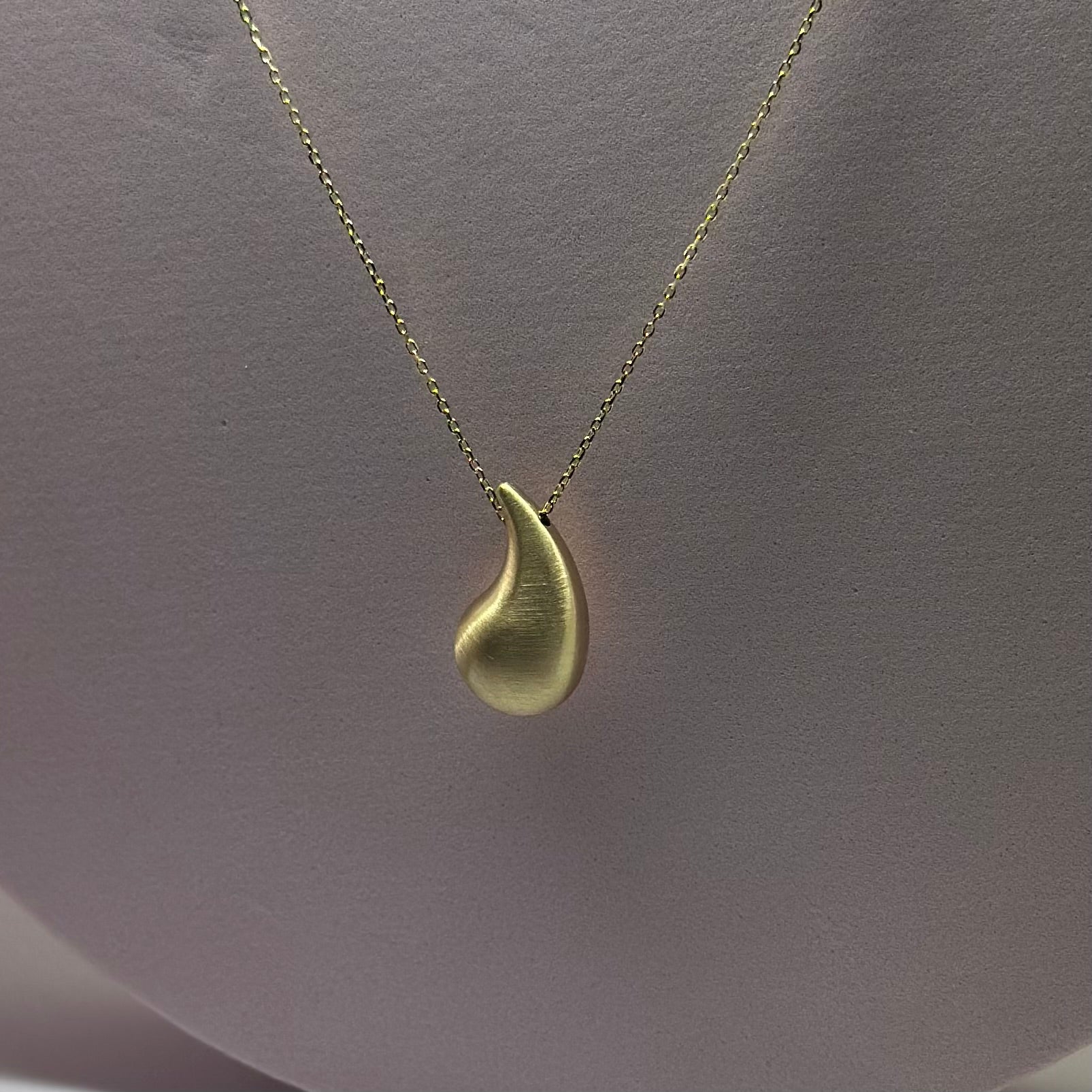 Real 18K Yellow Gold - Chunky Teardrop MATTE Medium Necklace