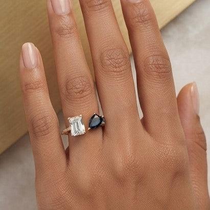 Fine 925 Sterling Silver -  Yellow Iris Blue Gemstone Open Ring