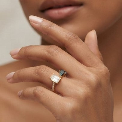 Fine 925 Sterling Silver -  Yellow Iris Blue Gemstone Open Ring