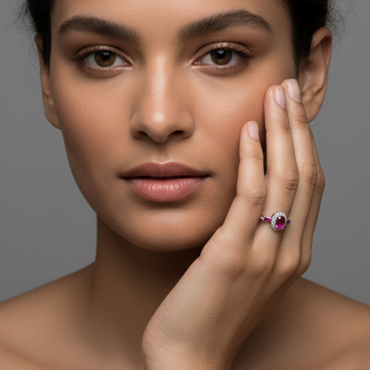 Fine 925 Sterling Silver - Pink Stone Ring