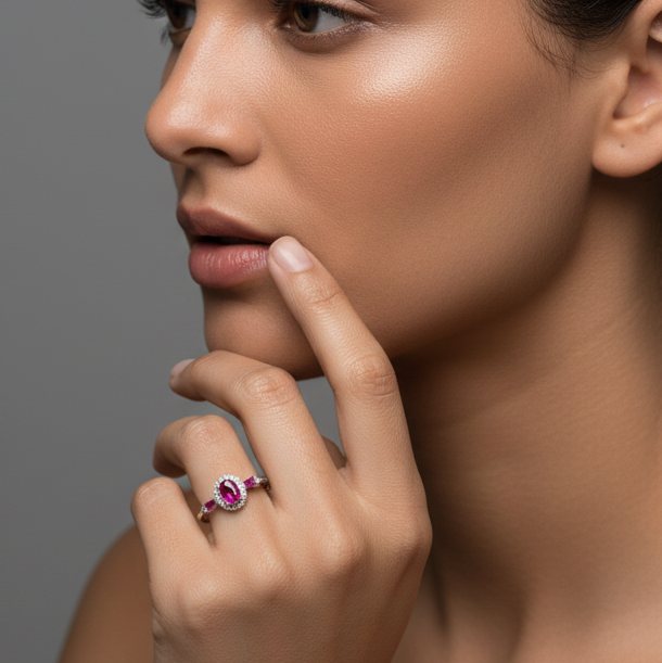 Fine 925 Sterling Silver - Pink Stone Ring