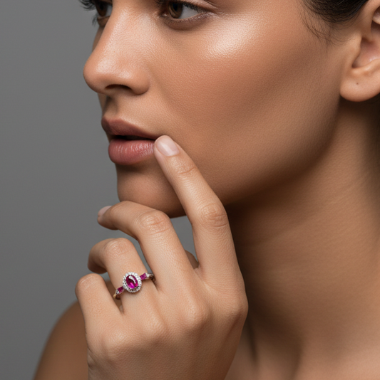 Fine 925 Sterling Silver - Pink Stone Ring