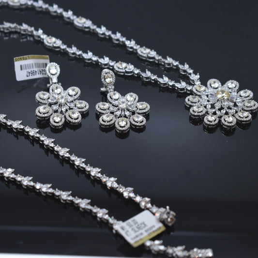 925 Sterling Silver - Bridal Yellow Flower Necklace Set