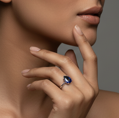 Fine 925 Sterling Silver - Pear Shape Blue Stone Ring