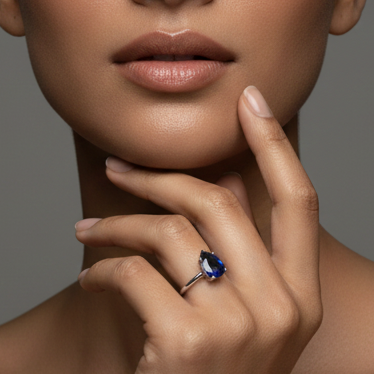 Fine 925 Sterling Silver - Pear Shape Blue Stone Ring