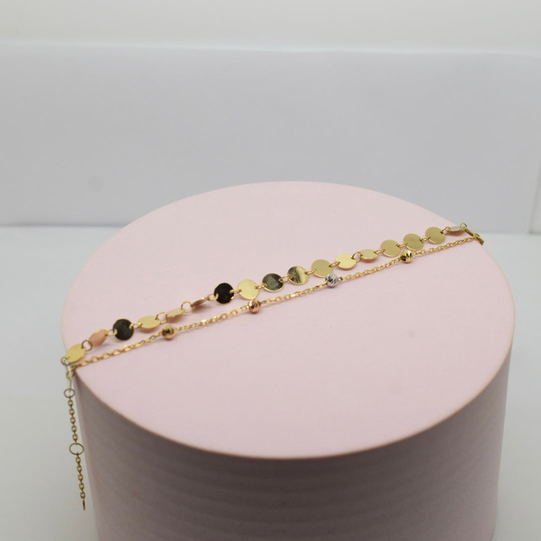 *LIMITED* Real 18K Gold - Two Line Tri Color Ball Bracelet