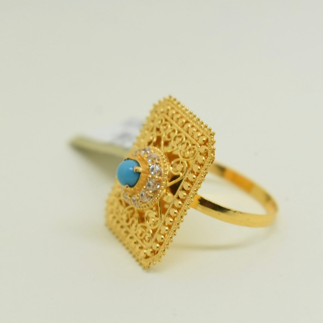 Feroza Gold Ring Turquoise Hand Made Simple Women Ring (Gold Plated)