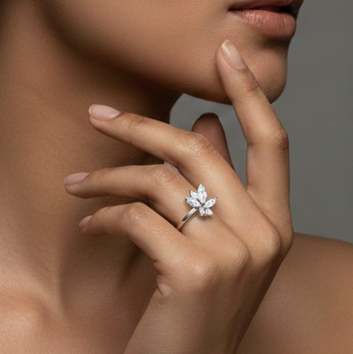 Fine 925 Sterling Silver - Marquise Leaf Stone Ring