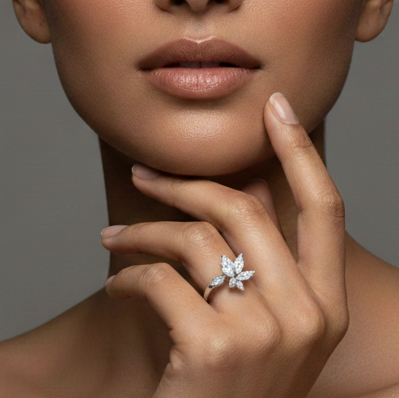 Fine 925 Sterling Silver - Marquise Leaf Stone Ring