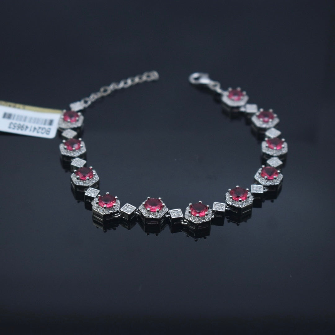 925 Sterling Silver - Pink Zircon Necklace Set