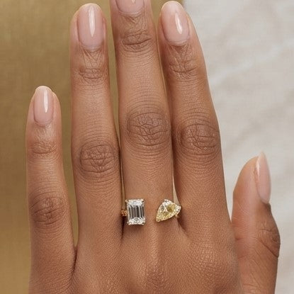 Fine 925 Sterling Silver -  Yellow Iris Yellow Gemstone Open Ring