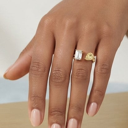 Fine 925 Sterling Silver -  Yellow Iris Yellow Gemstone Open Ring