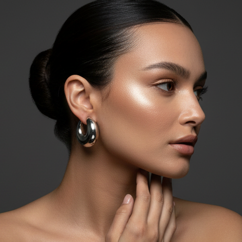 925 Sterling Silver - Chunky Mirror-Finish Dome  Earring