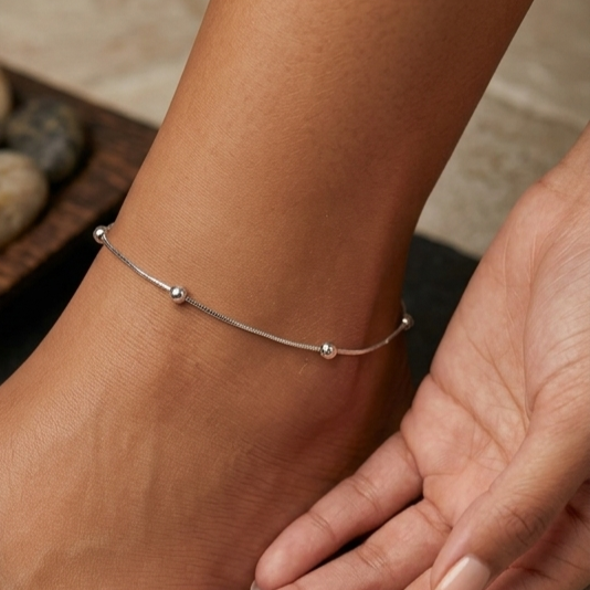 925 Sterling Silver - Sleek Orbit Anklet