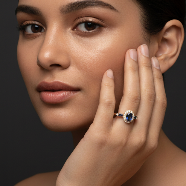 Fine 925 Sterling Silver - Yellow Blue Stone Ring