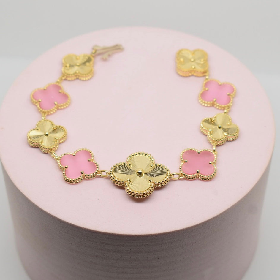 18K Yellow Gold - SJVC Pink Large Flower Bracelet