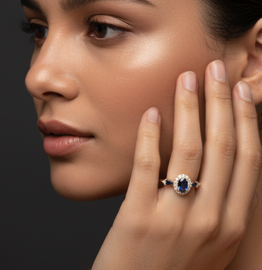 Fine 925 Sterling Silver - Yellow Blue Stone Ring