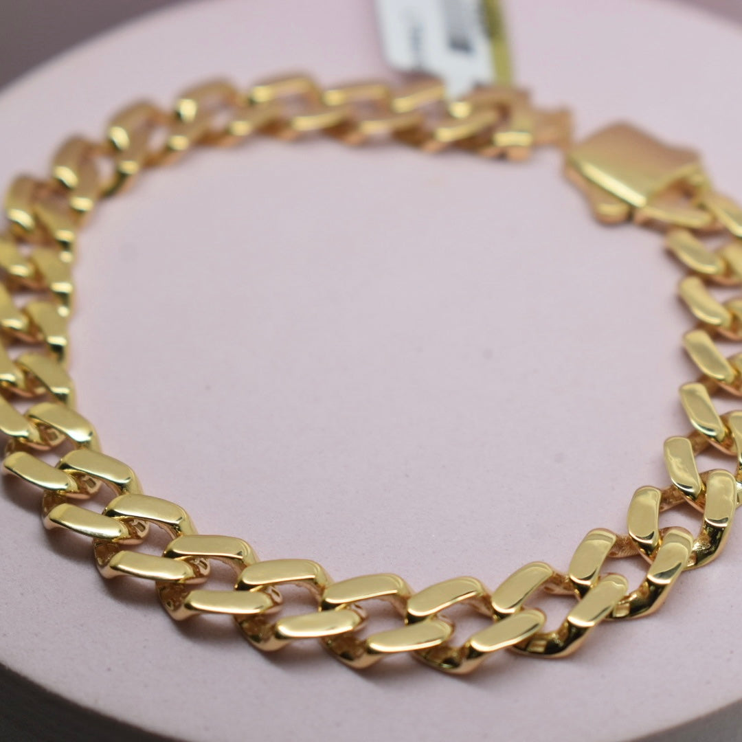 Real 18K Yellow Gold - Plain Cuban 8mm Bracelet