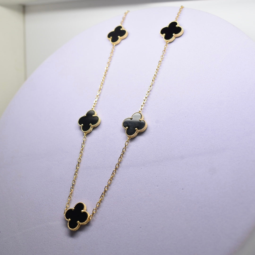 Real 18K Yellow Gold - SJVC Black 15 mm 5 Flower Necklace