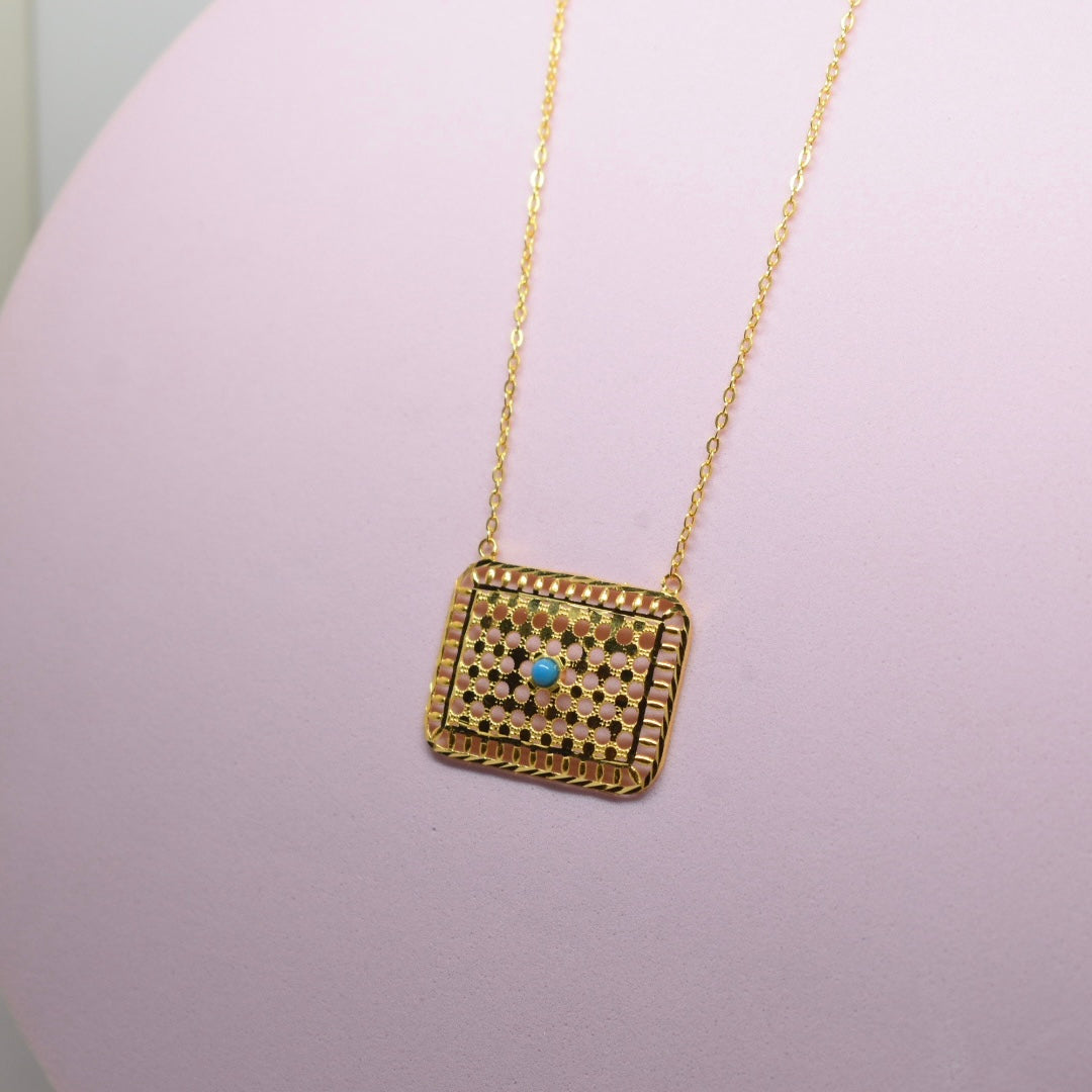 *SPECIAL* 21K Yellow Gold - Bahraini Rectangle Feroza Stone Necklace