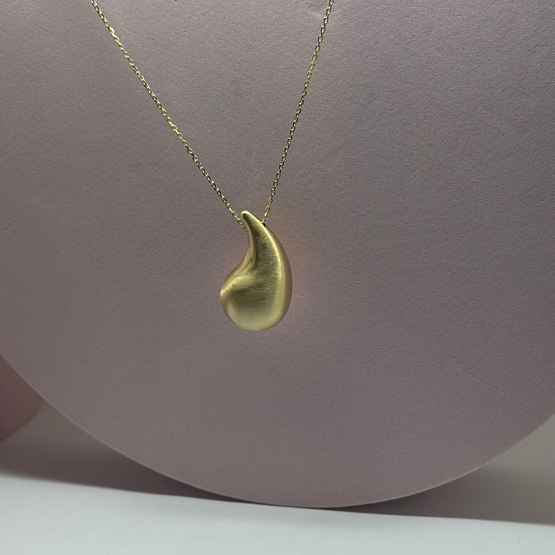 Real 18K Yellow Gold - Chunky Teardrop MATTE Big Necklace