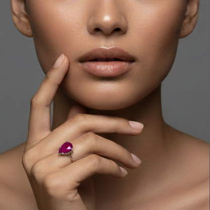 Fine 925 Sterling Silver - Pear Shape Pink Stone Ring