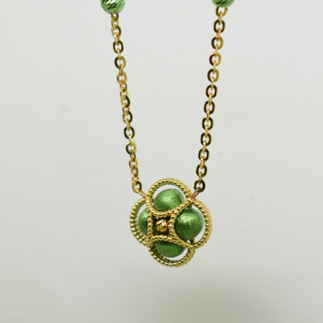 18K Yellow Gold - Green Clover Necklace