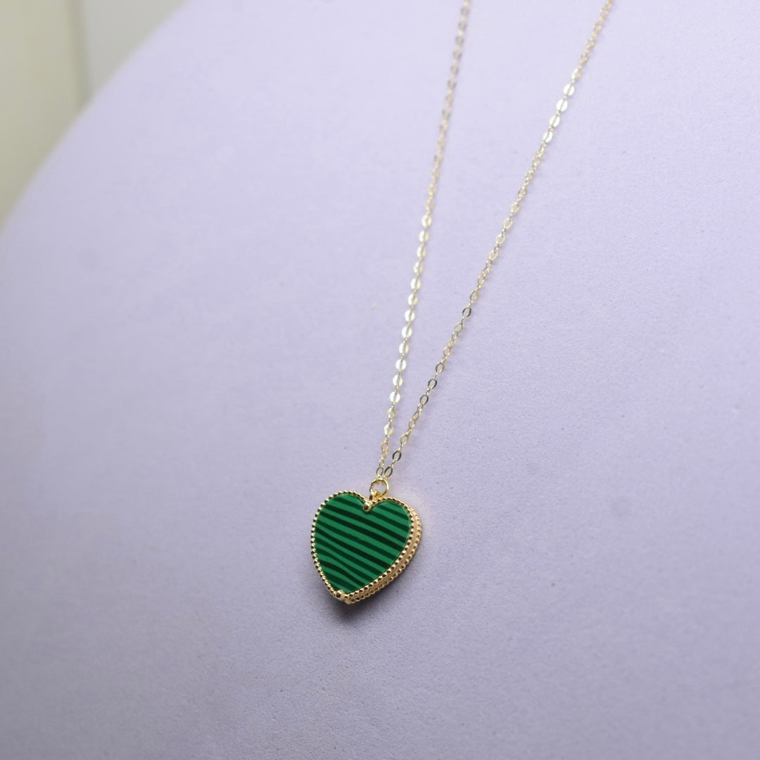 Real 18K Yellow Gold - SJVC Green Heart Thin Chain Necklace