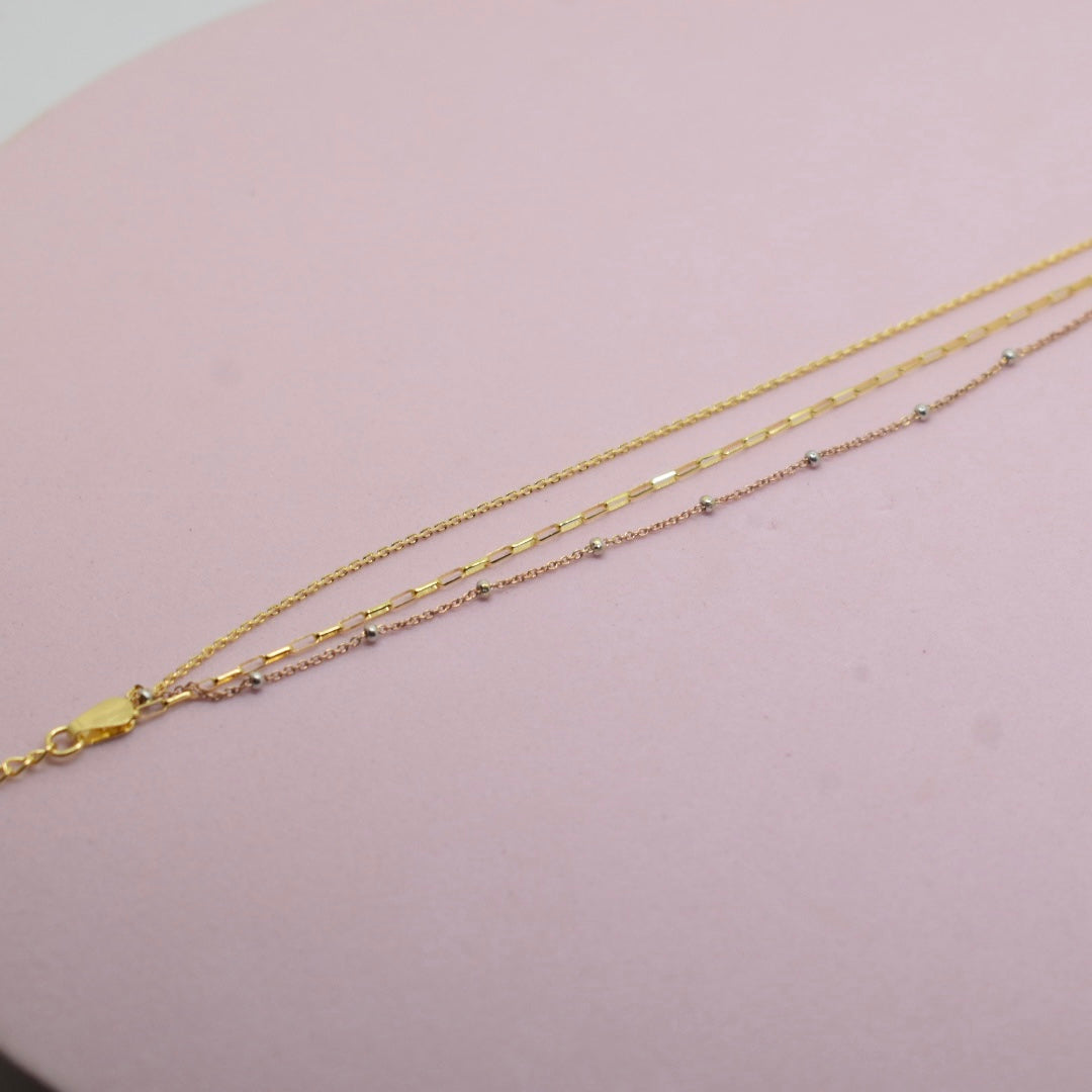 18K Gold - 3 Line Paper Link Bracelet