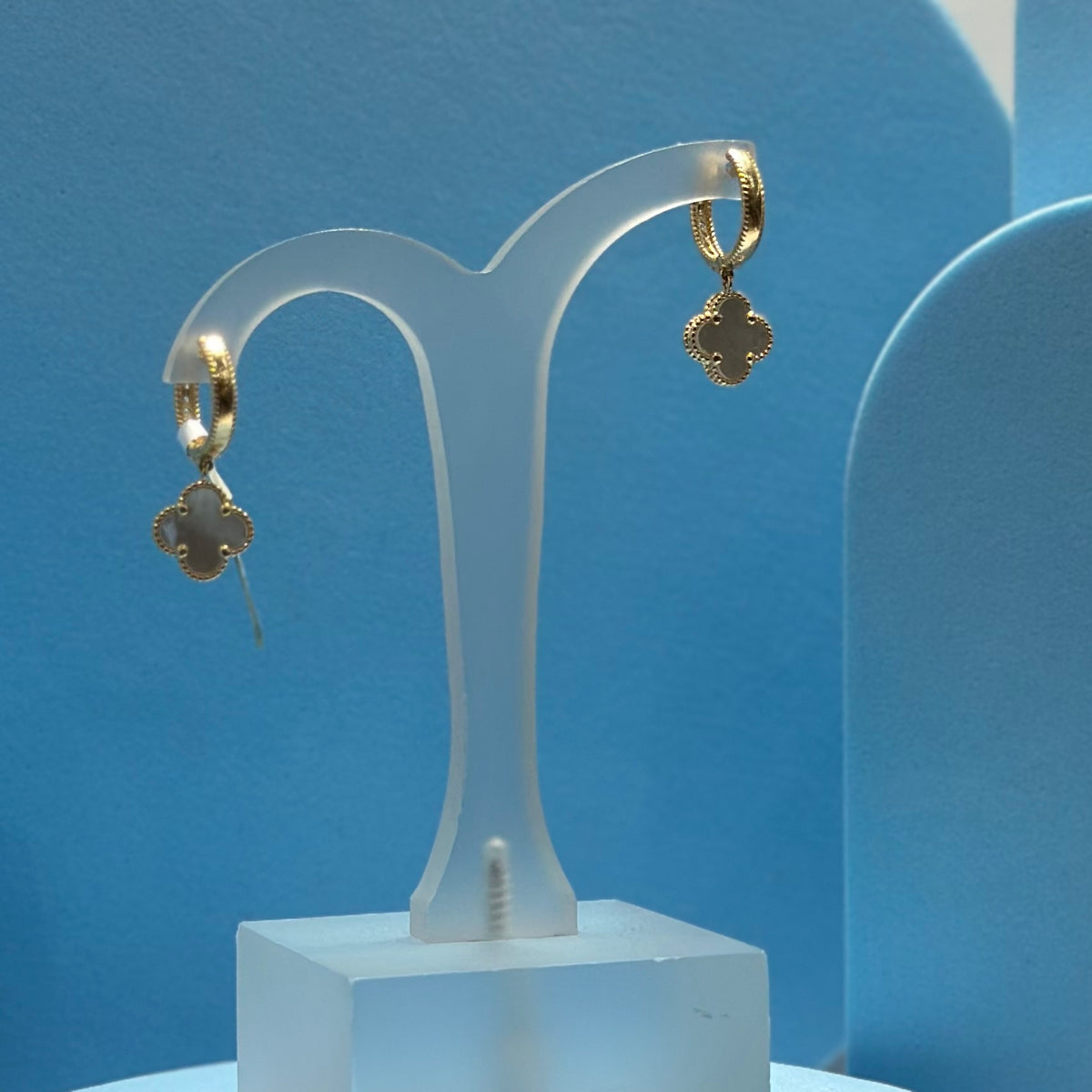 Real 18K Yellow Gold - SJVC White MOP Hanging Earrings