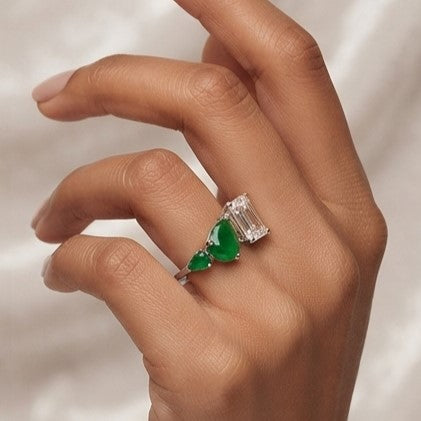 Fine 925 Sterling Silver - Iris Green Gemstone Open Ring