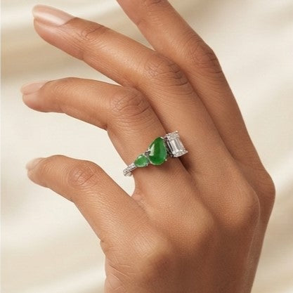 Fine 925 Sterling Silver - Iris Green Gemstone Open Ring