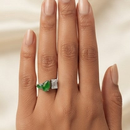 Fine 925 Sterling Silver - Iris Green Gemstone Open Ring